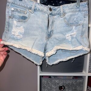 American Eagle Blue Distressed Shortie Jean Shorts